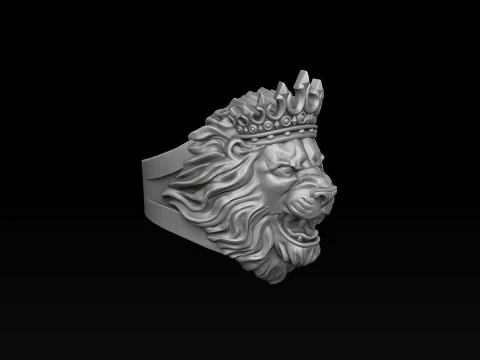 Modello di stampa 3D leone con anello corona Modello di stampa 3D