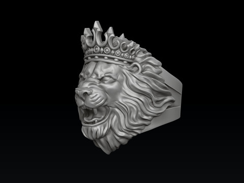 Lion With Crown Ring 3D print model 3Dプリントモデル
