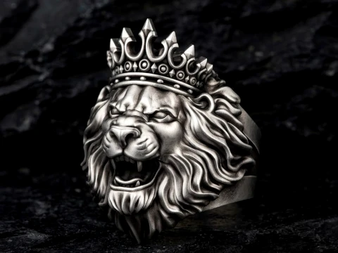 Lion With Crown Ring 3D print model 3D Print Model