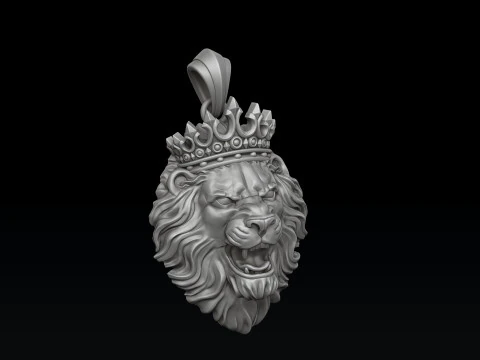 Modello di stampa 3D della collezione ciondolo anello leone con corona Modello di stampa 3D