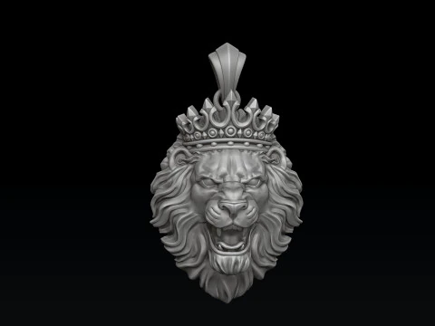 Modello di stampa 3D della collezione ciondolo anello leone con corona Modello di stampa 3D
