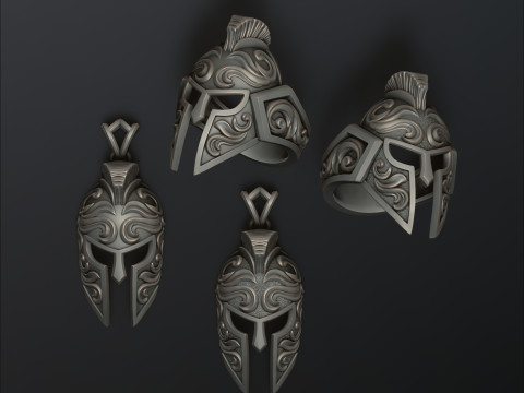 Helmet Pendant Ring V3 Collection 3D print model 3Dプリントモデル