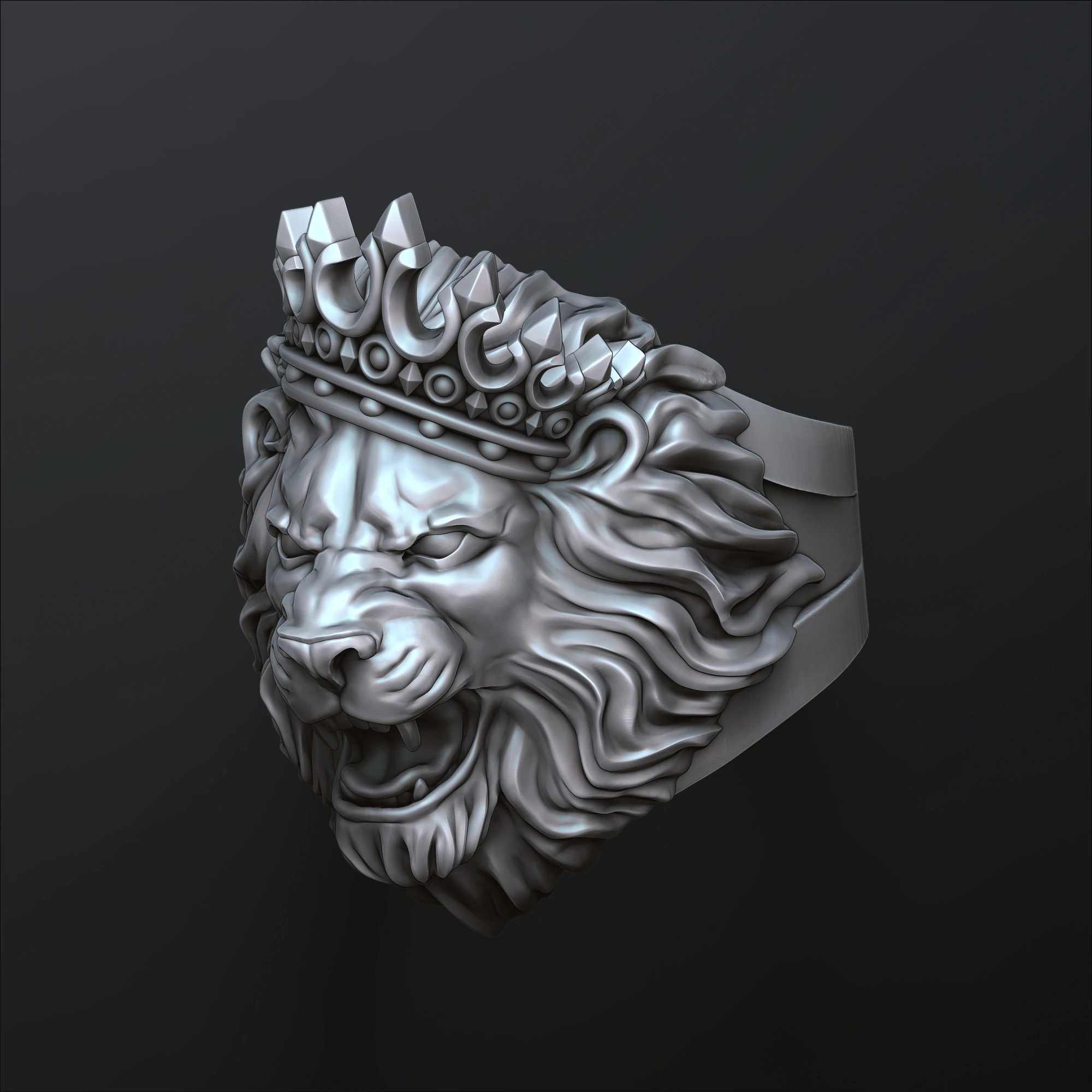 Modello di stampa 3D Lion With Crown V2 Ring Modello di stampa 3D .c4d .max .obj .3ds .fbx .stl .blend
