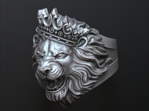Lion With Crown V2 Ring 3D print model Modello di stampa 3D