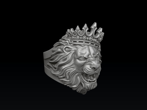 Lion With Crown V2 Ring 3D print model 3D Принт Модель