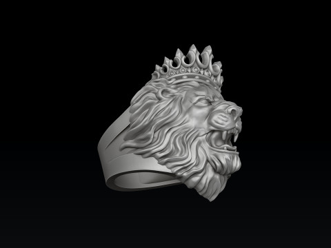 Lion With Crown V2 Ring 3D print model 3D Принт Модель