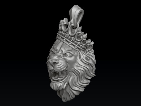 Lion With Crown V2 Ring Pendant Collection 3D print model Model Cetak 3D