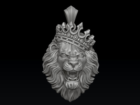 Lion With Crown V2 Ring Pendant Collection 3D print model Model Cetak 3D