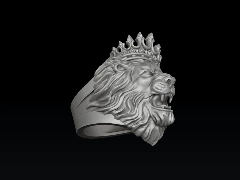 Lion With Crown V2 Ring Pendant Collection 3D print model 3D Print Model