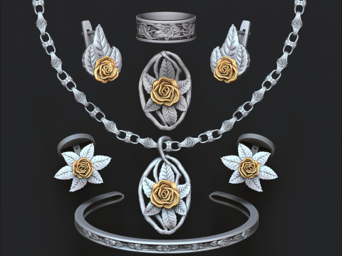Rose Jewelry Collection 3Dプリントモデル