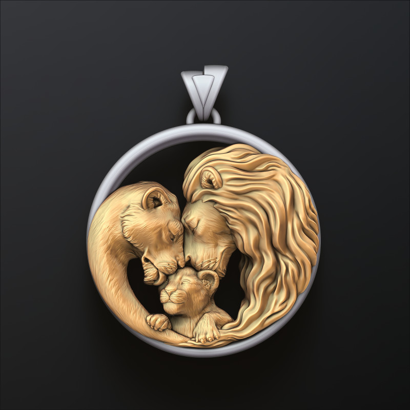 Lions Family Pendant 3D print model Modelo de impresión 3D .c4d .max .obj .3ds .fbx .stl .blend