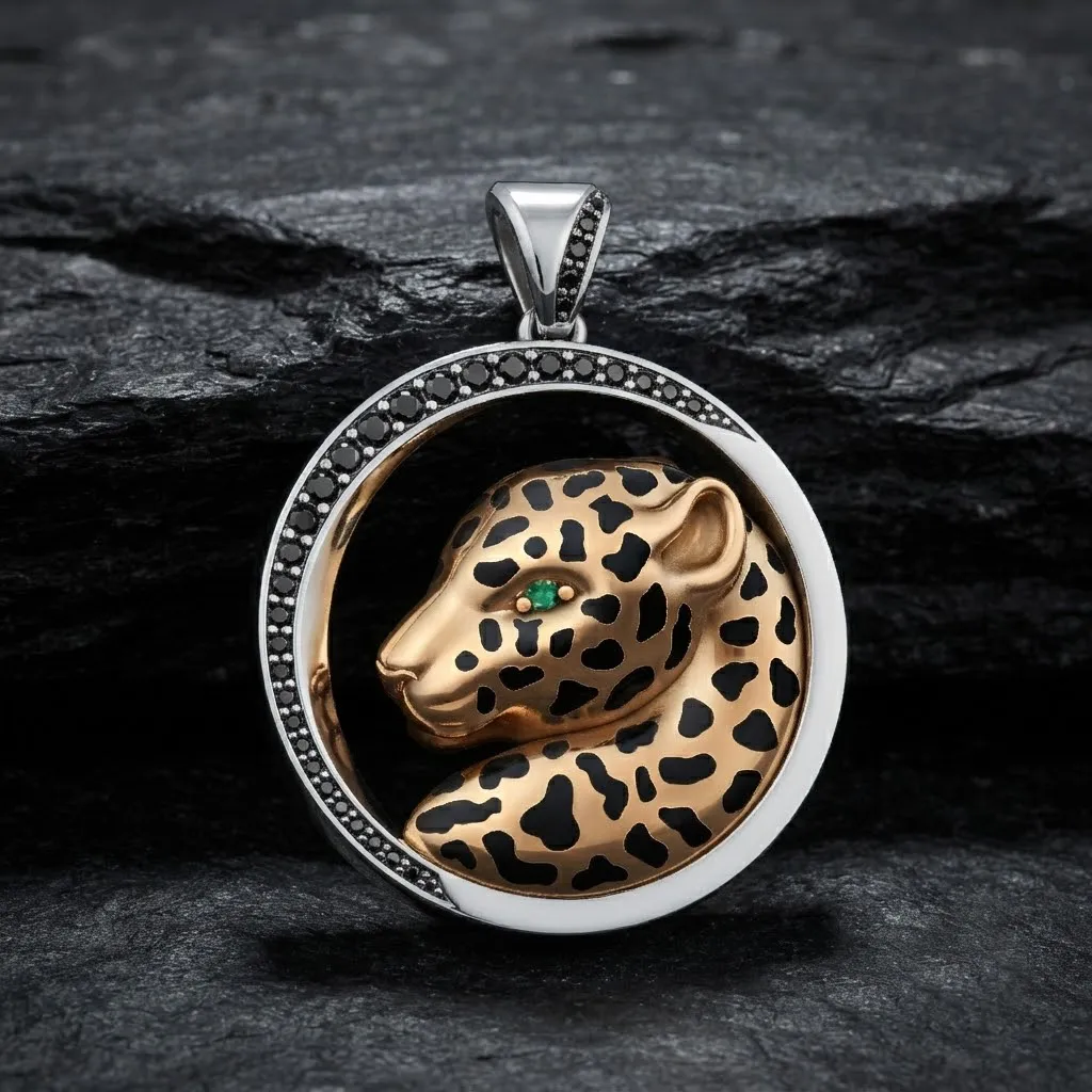 Pantere Pendant With Gems And Enamel 3D print model 3D Print Model .c4d .max .obj .3ds .fbx .stl .blend