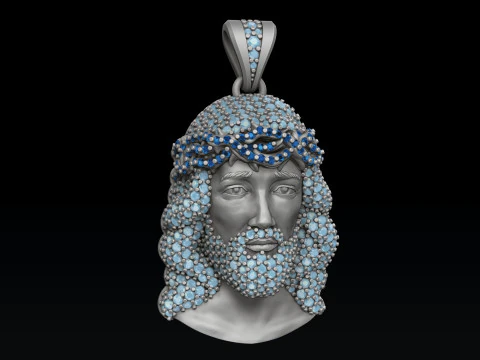 Jesus Pendant With Gems 3D print model 3D Print Model