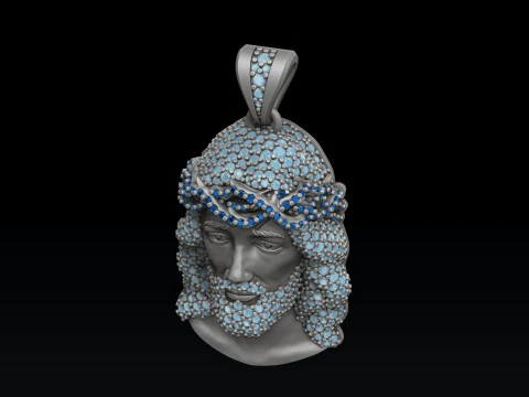 Jesus Pendant With Gems 3D print model 3D Print Model