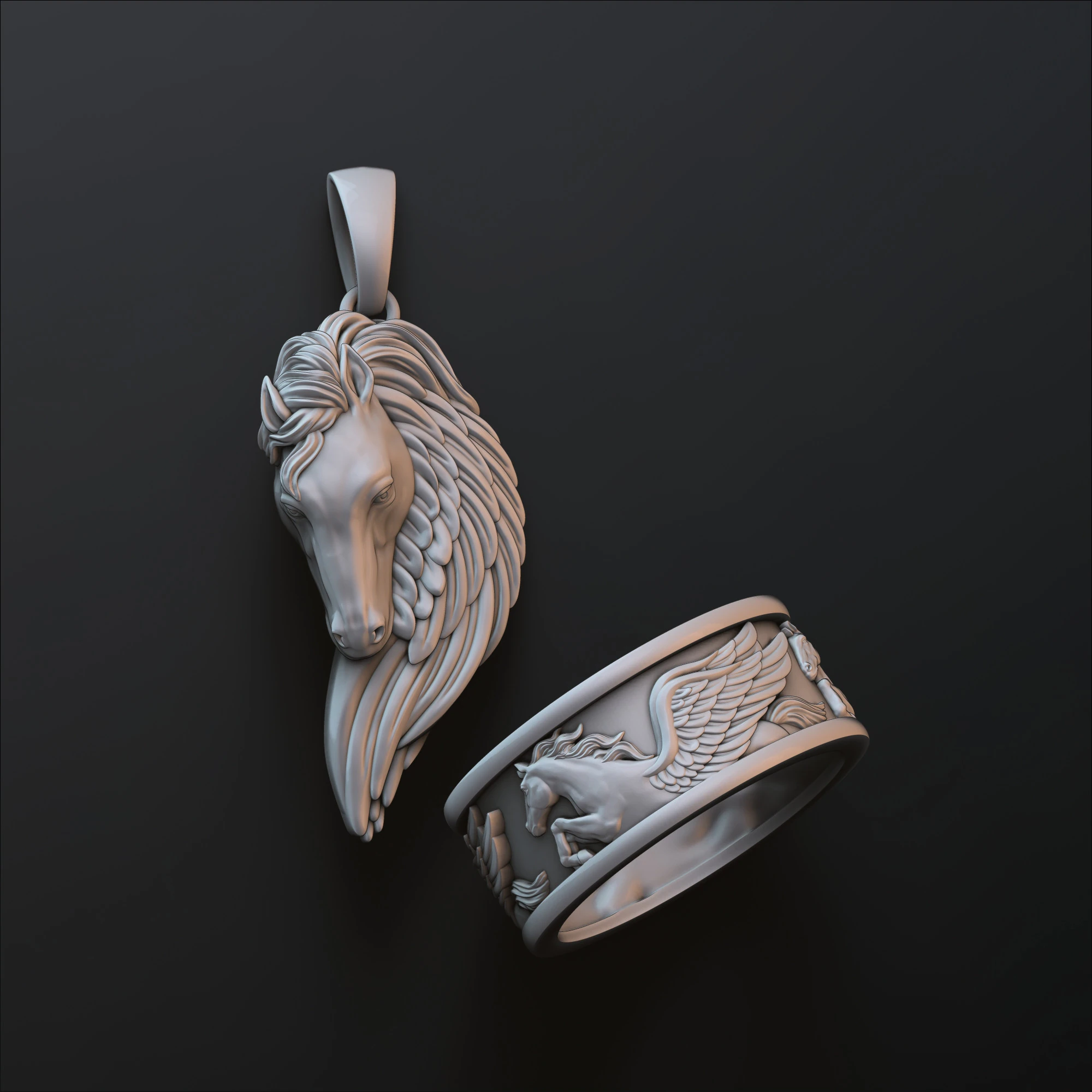 Pegasus Pendant Ring Collection 3D print model 3D Print Model .c4d .max .obj .3ds .fbx .stl .blend