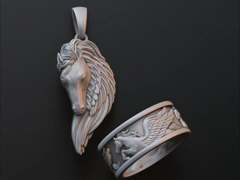 페가수스 펜던트 링 컬렉션 3D 프린트 모델 3D 프린트 모델
