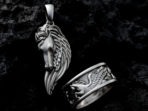 Collection de bagues &agrave; pendentif Pegasus Mod&egrave;le d'impression 3D Modèles 3D en vedette