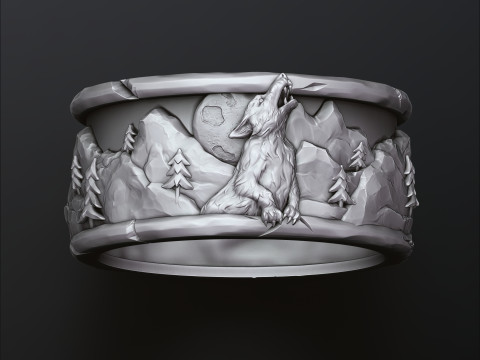 Howling Wolf Ring 3D print model 3Dプリントモデル