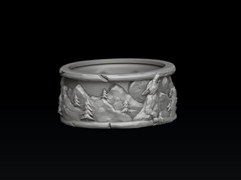 Howling Wolf Ring 3D print model Modello di stampa 3D