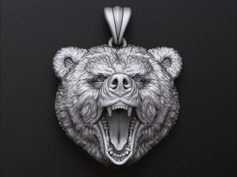Basrelief Bear Head Pendant 3D print model 3Dプリントモデル