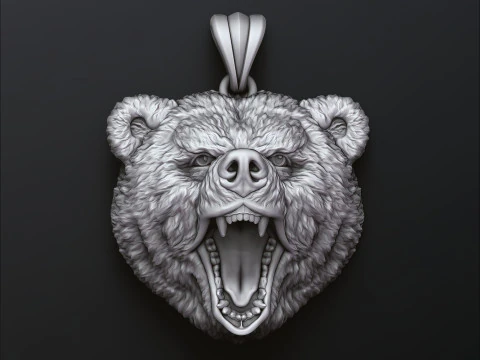 Modello di stampa 3D con ciondolo testa di orso in bassorilievo Modello di stampa 3D