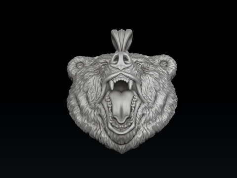 Basrelief Bear Head Pendant 3D print model 3Dプリントモデル