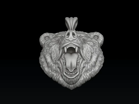 浅浮き彫りクマヘッドペンダント 3D プリントモデル 3Dプリントモデル
