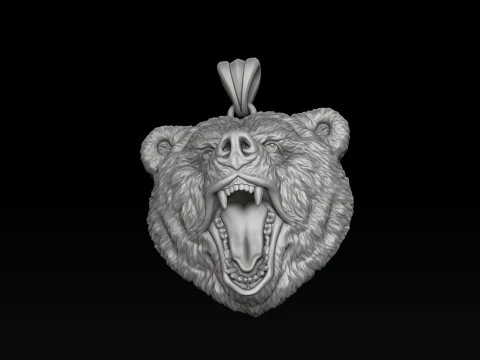 浅浮き彫りクマヘッドペンダント 3D プリントモデル 3Dプリントモデル