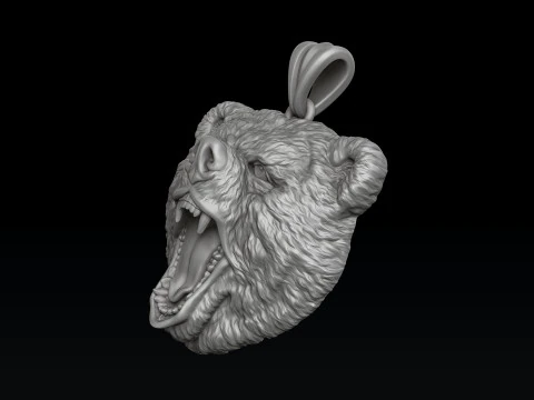 浅浮き彫りクマヘッドペンダント 3D プリントモデル 3Dプリントモデル