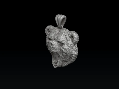 浅浮き彫りクマヘッドペンダント 3D プリントモデル 3Dプリントモデル
