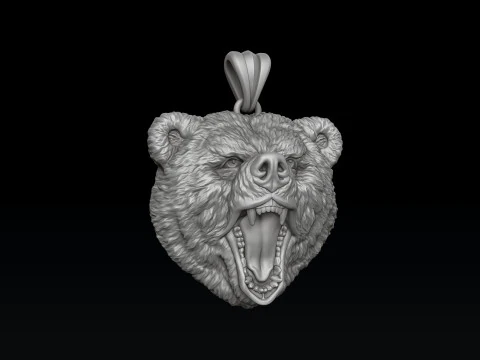 浅浮き彫りクマヘッドペンダント 3D プリントモデル 3Dプリントモデル