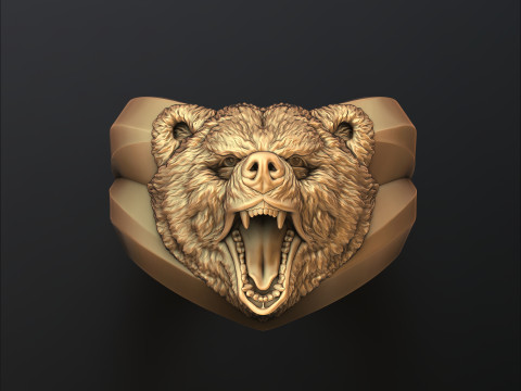 Basrelief Bear Head Ring 3D print model Modello di stampa 3D