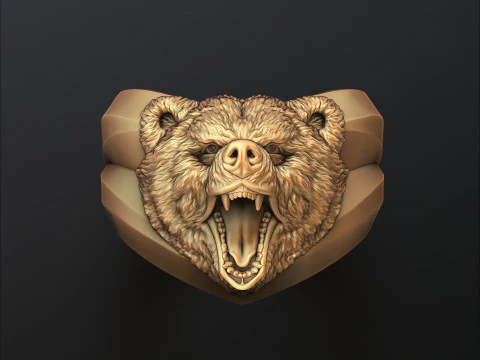 Барельєфне кільце з головою ведмедя. Тривимірна друкована модель 3D Принт Модель