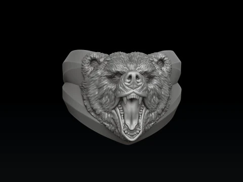 Basrelief Bear Head Ring 3D print model 3D Print Model