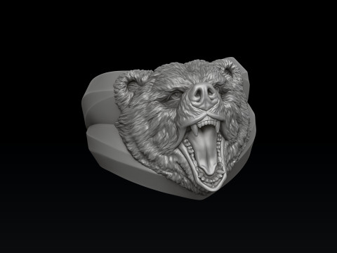 Basrelief Bear Head Ring 3D print model 3D-Druckmodell