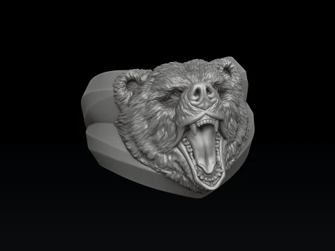 Basrelief Bear Head Ring 3D print model 3D Print Model