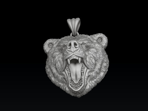 Basrelief Bear Head Ring And Pendant Set 3D print model 3Dプリントモデル