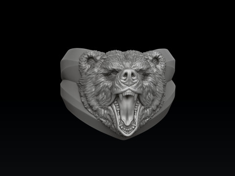 Basrelief Bear Head Ring And Pendant Set 3D print model 3Dプリントモデル