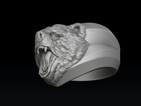 Basrelief Bear Head Ring And Pendant Set 3D print model 3D Print Model