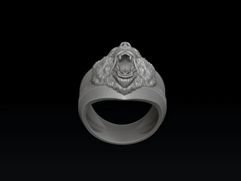 Basrelief Bear Head Ring And Pendant Set 3D print model 3D Print Model
