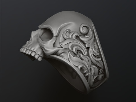 Ornamental Skull Ring 3D print model Modello di stampa 3D