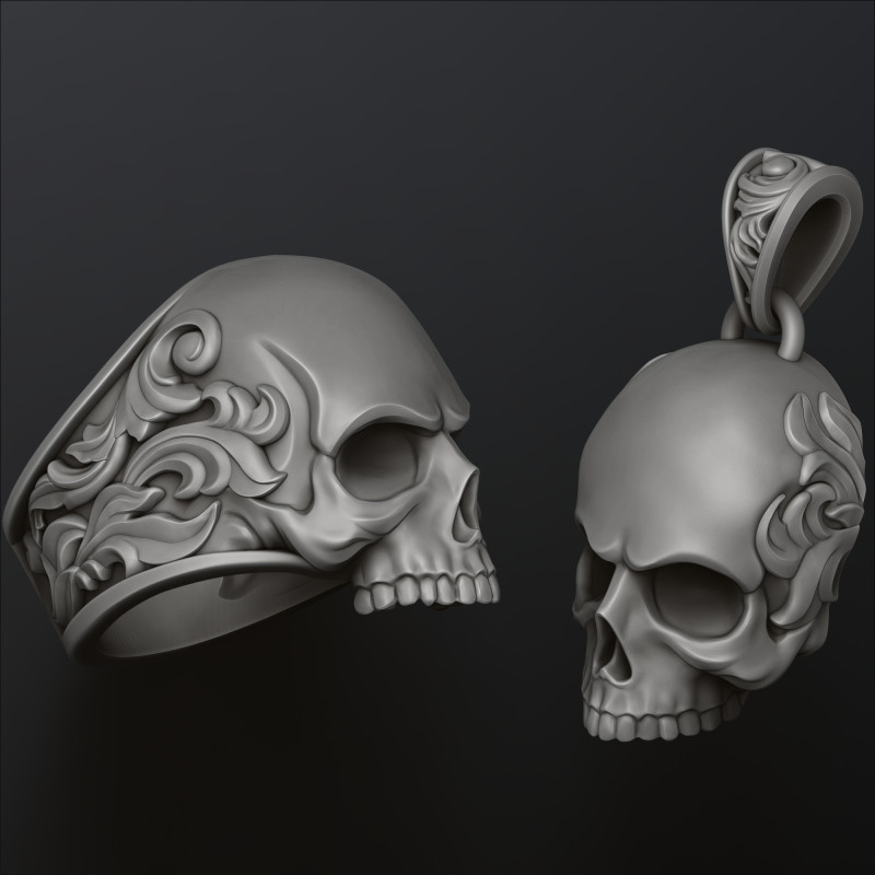 Ornamental Skull Pendant Ring Collection 3D print model Model Cetak 3D .c4d .max .obj .3ds .fbx .stl .blend