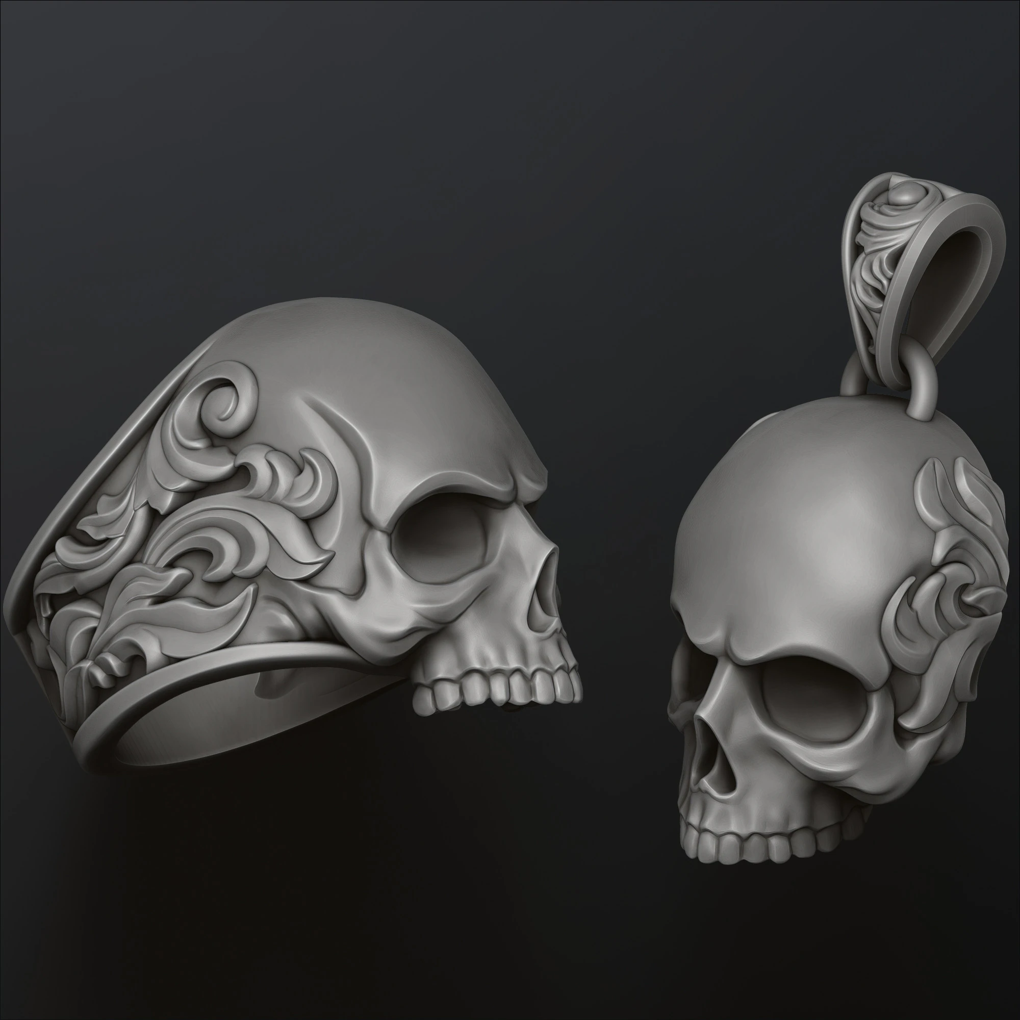 Ornamental Skull Pendant Ring Collection 3D print model 3D Print Model .c4d .max .obj .3ds .fbx .stl .blend