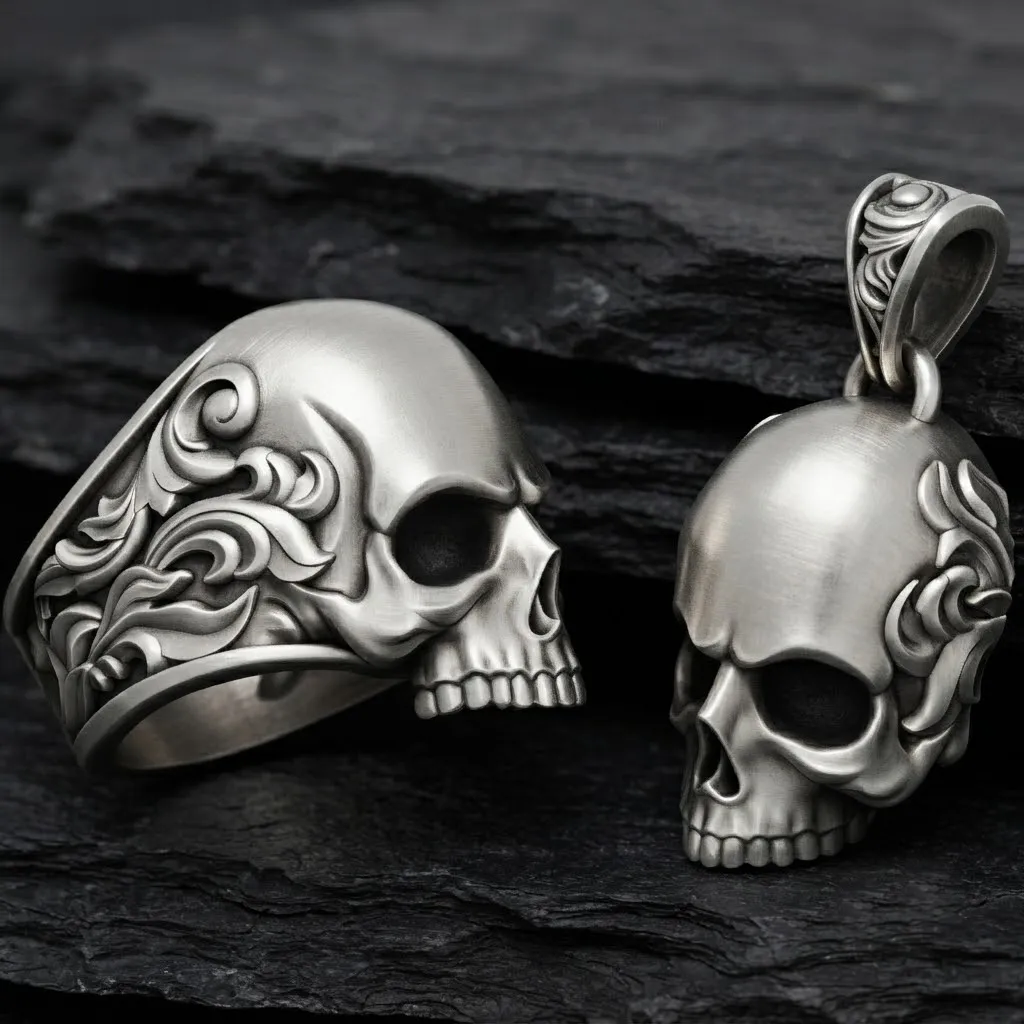 Ornamental Skull Pendant Ring Collection 3D print model 3D Print Model .c4d .max .obj .3ds .fbx .stl .blend