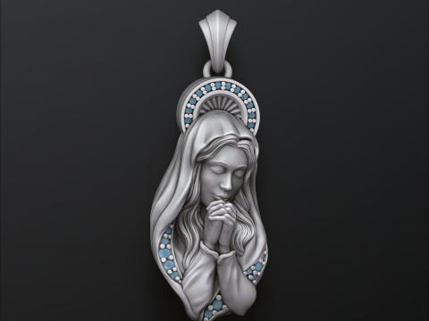Saint Holy Virgin Mary Pendant With Gems 3D print model 3D Принт Модель