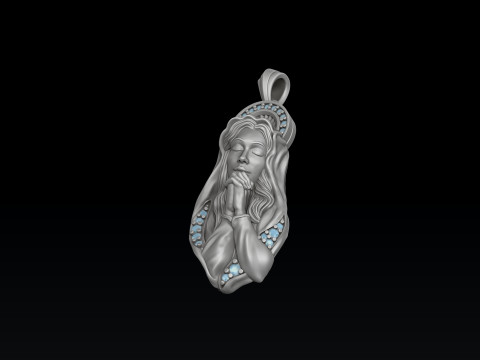 Saint Holy Virgin Mary Pendant With Gems 3D print model 3Dプリントモデル