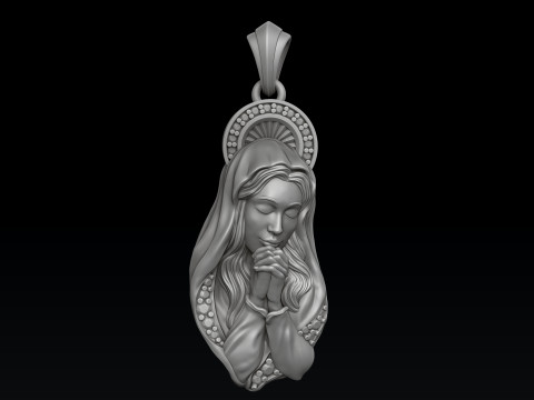 Saint Holy Virgin Mary Pendant With Gems 3D print model 3Dプリントモデル