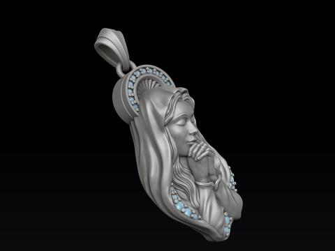 Saint Holy Virgin Mary Pendant With Gems 3D print model 3Dプリントモデル