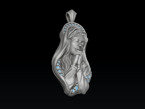 Saint Holy Virgin Mary Pendant With Gems 3D print model 3Dプリントモデル
