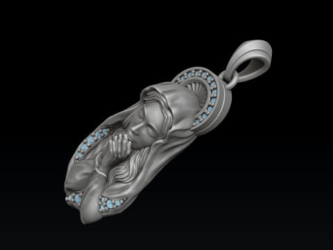 Saint Holy Virgin Mary Pendant With Gems 3D print model 3Dプリントモデル